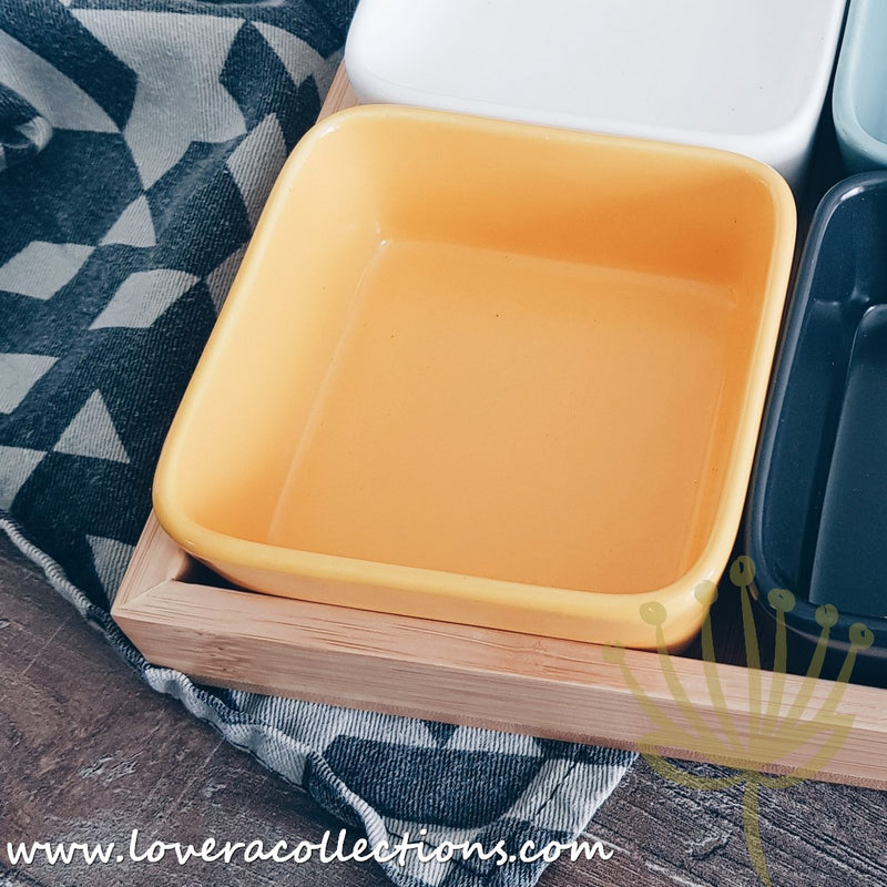 Kalours Assorted Colors Square Condiments Dishes & Wooden Trays - Lovera Collections