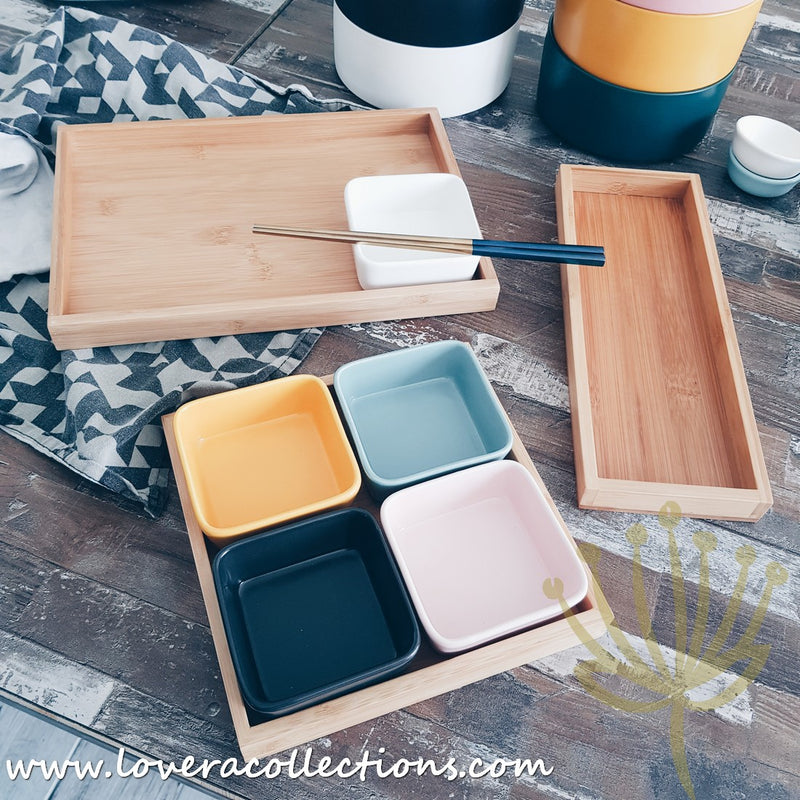 Kalours Assorted Colors Square Condiments Dishes & Wooden Trays - Lovera Collections