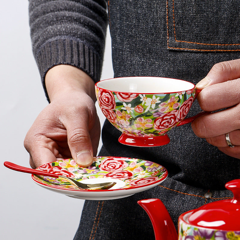 *50% CLEARANCE PROMO* Blooming Floral Teapot & Tea Cup with Saucer