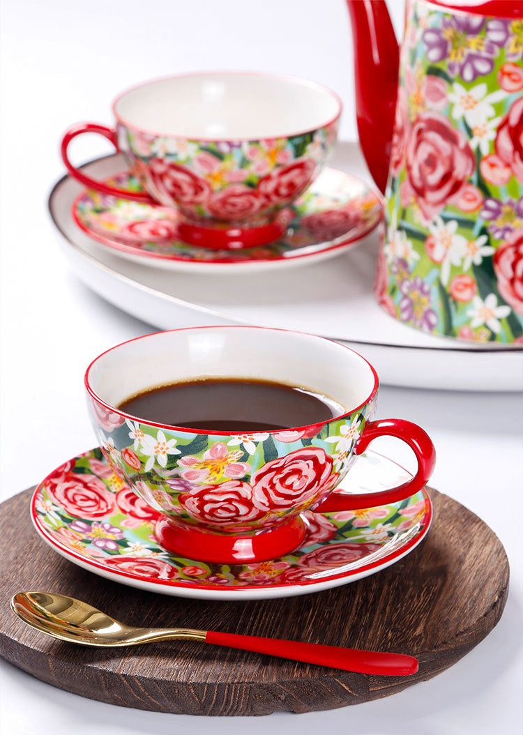 *50% CLEARANCE PROMO* Blooming Floral Teapot & Tea Cup with Saucer