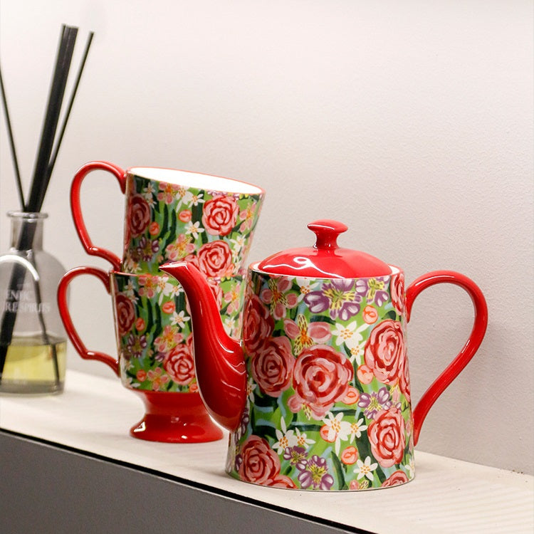 *50% CLEARANCE PROMO* Blooming Floral Teapot & Tea Cup with Saucer