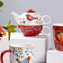 *30% CLEARANCE SALE* Red Spring Bird Teapot w Cup Set