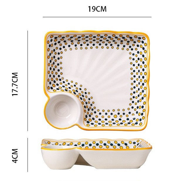 *NEW* Repeat Prints Dumpling Plate with Sauce Dip Partition