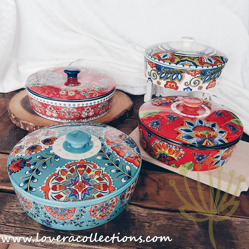 Assorted Prints Round Pot w Cover