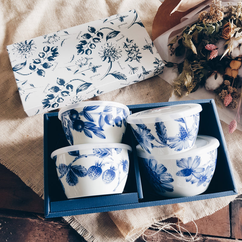Aito Japan Botanical Blue & White Assorted 4 Piece Microwaveable Containers Set - Lovera Collections