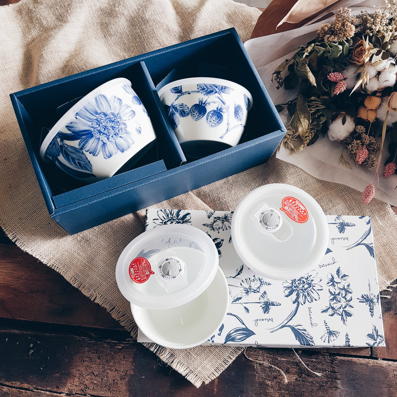 Aito Japan Botanical Blue & White Assorted 4 Piece Microwaveable Containers Set - Lovera Collections