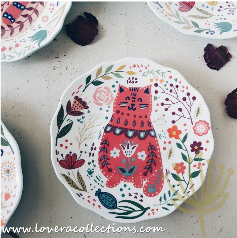 Forest Cats Floral Salad Plates - Lovera Collections
