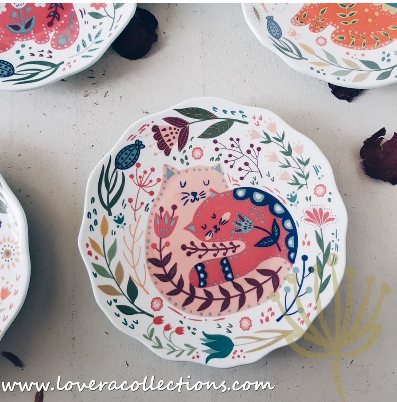 Forest Cats Floral Salad Plates - Lovera Collections