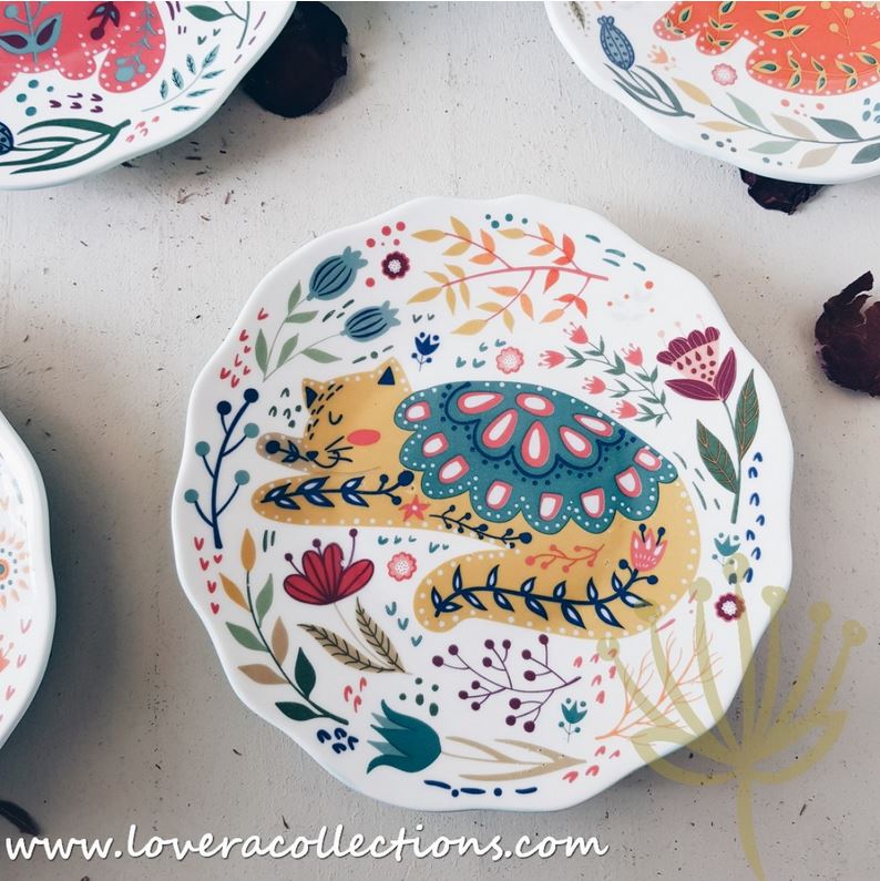 Forest Cats Floral Salad Plates - Lovera Collections