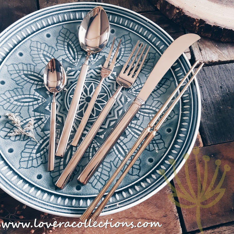 Claris Shiny Gold / Silver / Bronze Ion Plated Stainless Steel SS304 Cutlery Collection - Lovera Collections