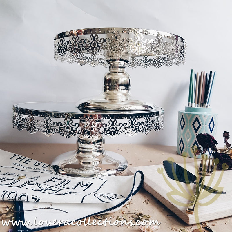 Dainty Lace Round Chrome Cake Stand - Lovera Collections