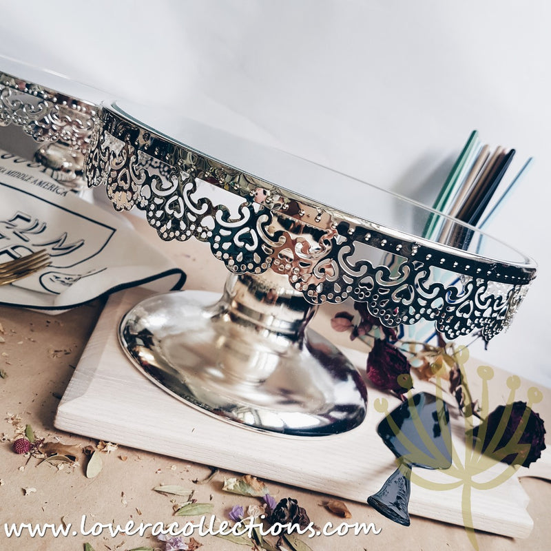 Dainty Lace Round Chrome Cake Stand - Lovera Collections