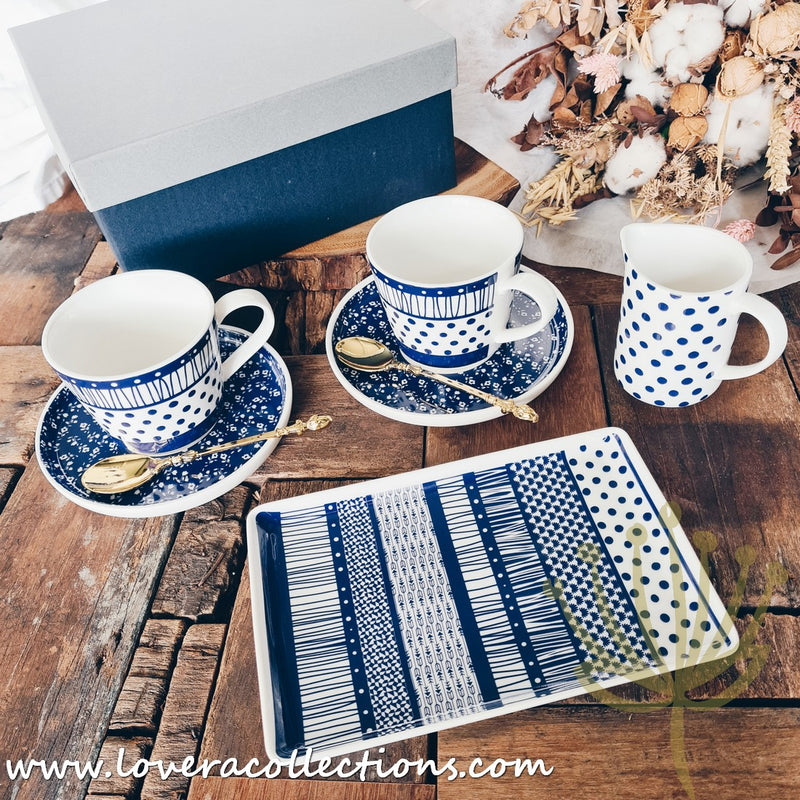 Ethnic Blue By Mette Marie Afternoon Tea Set for 2 With Gift Box - Lovera Collections