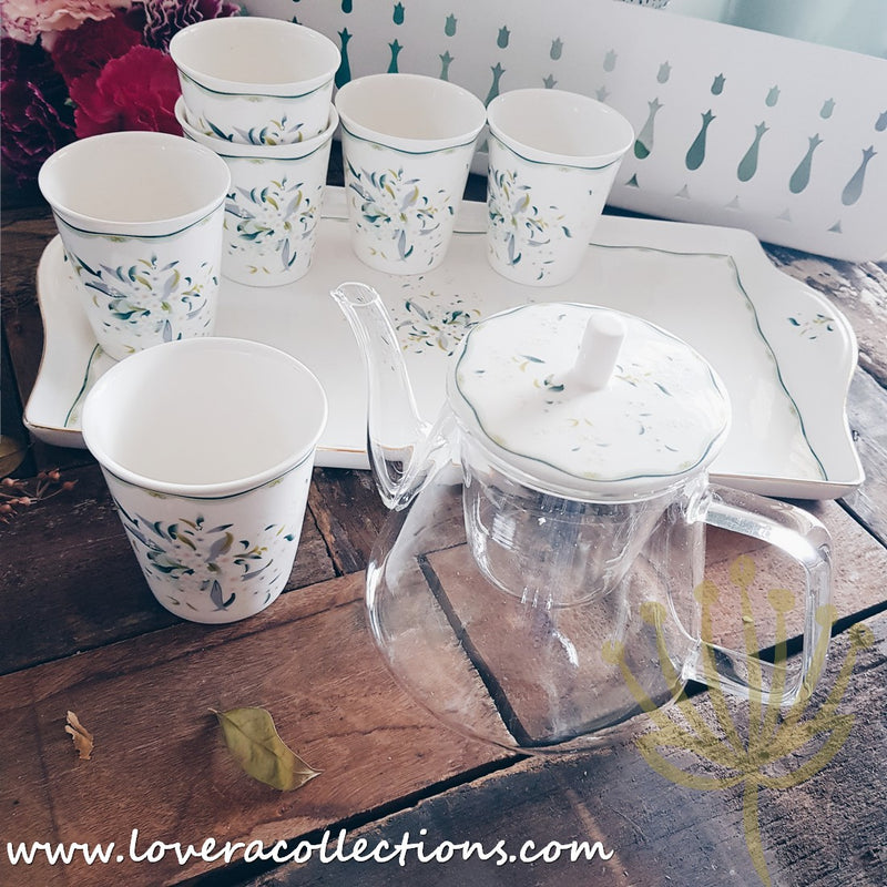 Edin Garden Tea Set With Cups For 6 Pax & Serving Tray with Gift Box - Lovera Collections