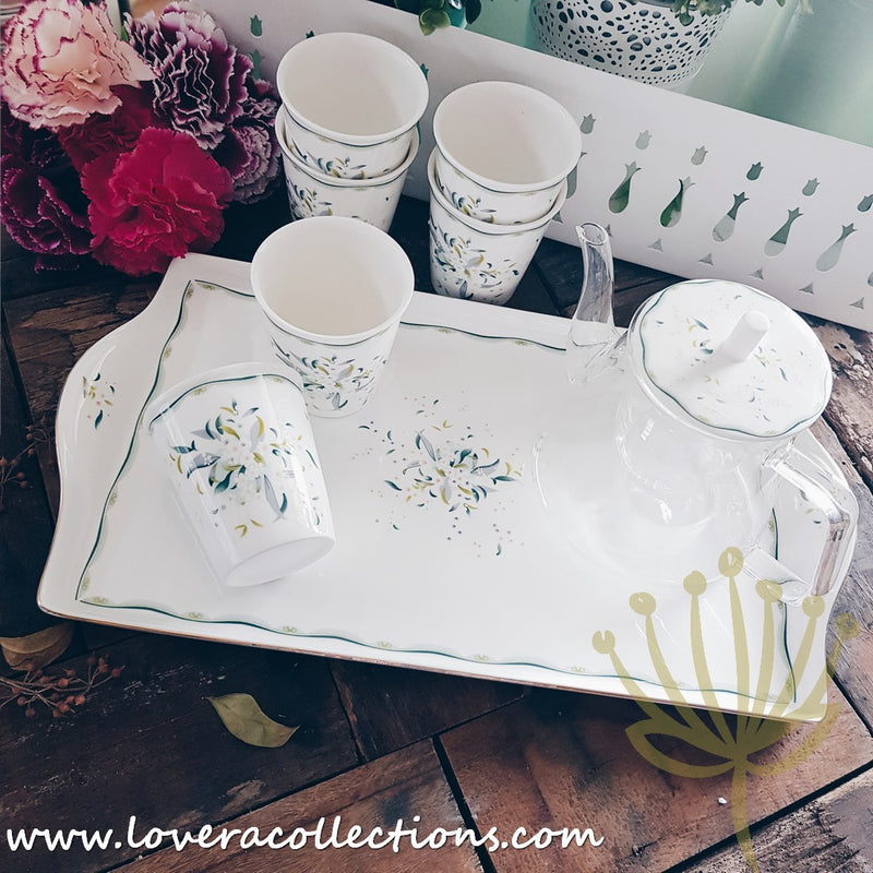 Edin Garden Tea Set With Cups For 6 Pax & Serving Tray with Gift Box - Lovera Collections