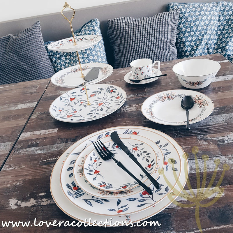 Festive Berry Gold Trim Dinnerware & Cakestand - Lovera Collections