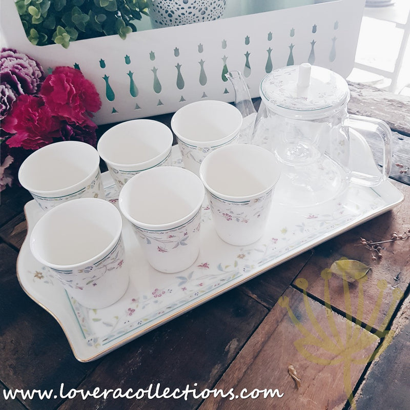 Floral Garden Green Tea Set With Cups For 6 Pax & Serving Tray - Lovera Collections