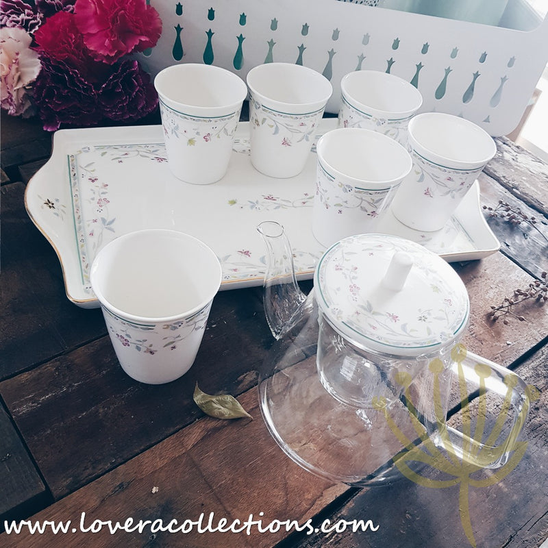 Floral Garden Green Tea Set With Cups For 6 Pax & Serving Tray - Lovera Collections