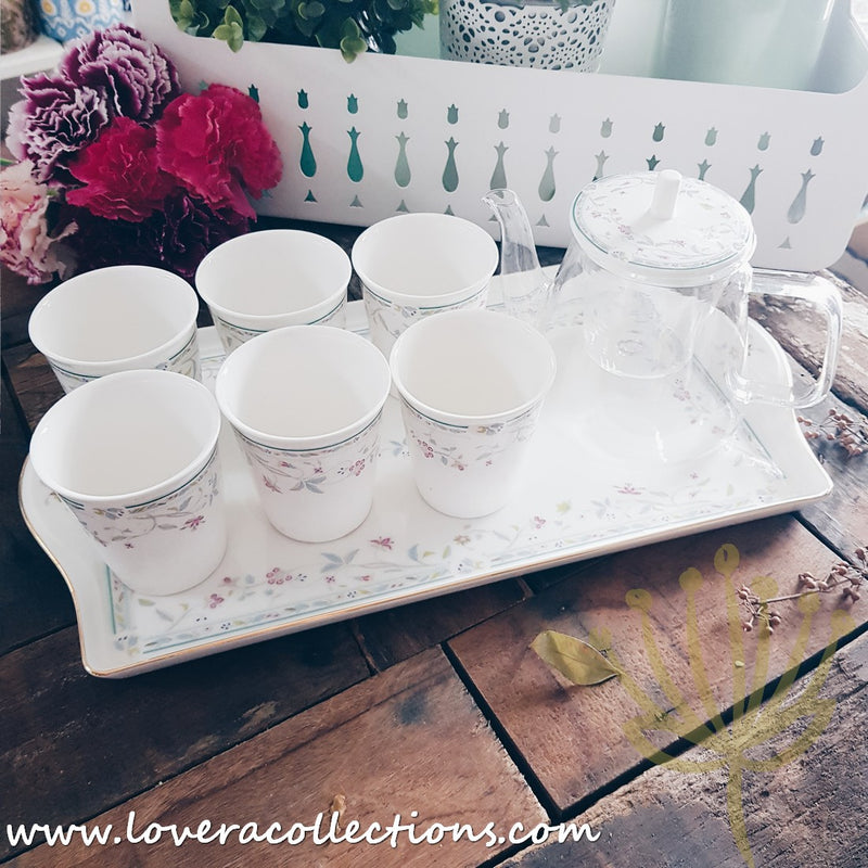 Floral Garden Green Tea Set With Cups For 6 Pax & Serving Tray - Lovera Collections