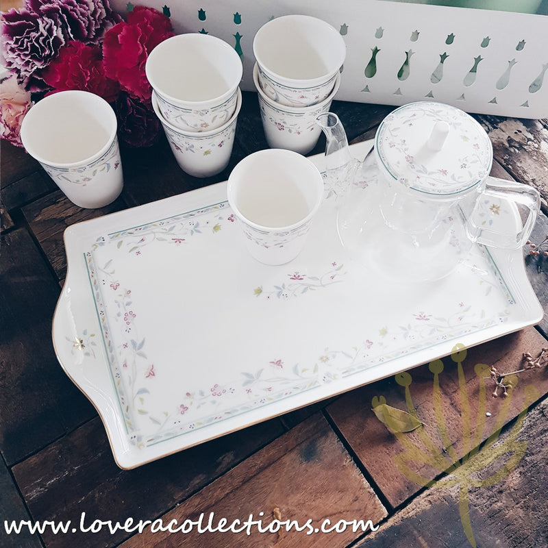 Floral Garden Green Tea Set With Cups For 6 Pax & Serving Tray - Lovera Collections