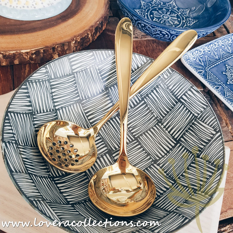 Gold Stainless Steel Soup & Strainer Ladles - Lovera Collections