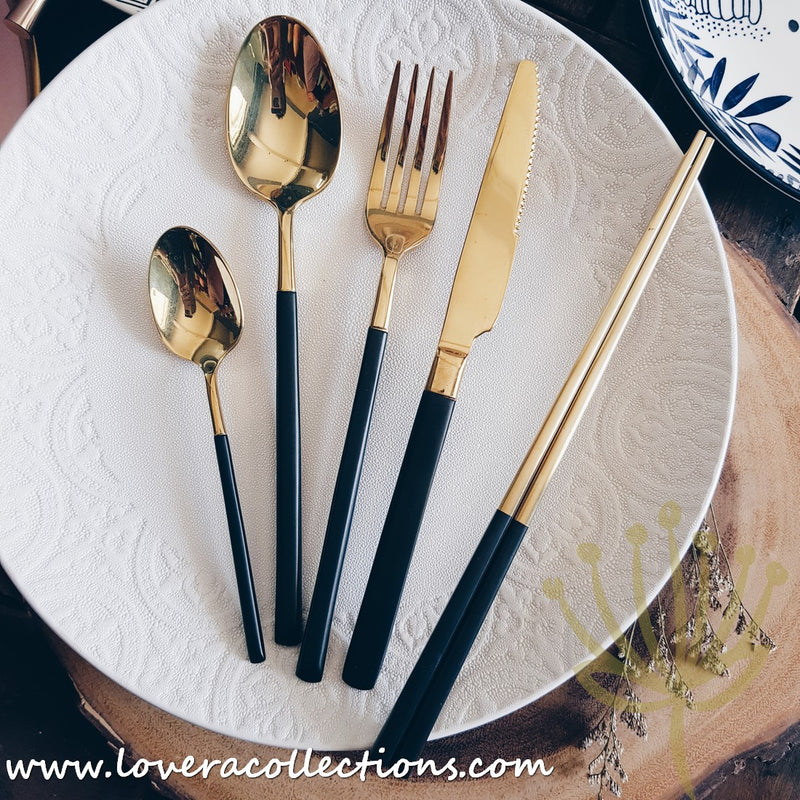 Gold with Black Handles Stainless Steel SS304 Ion Plated Cutlery - Lovera Collections