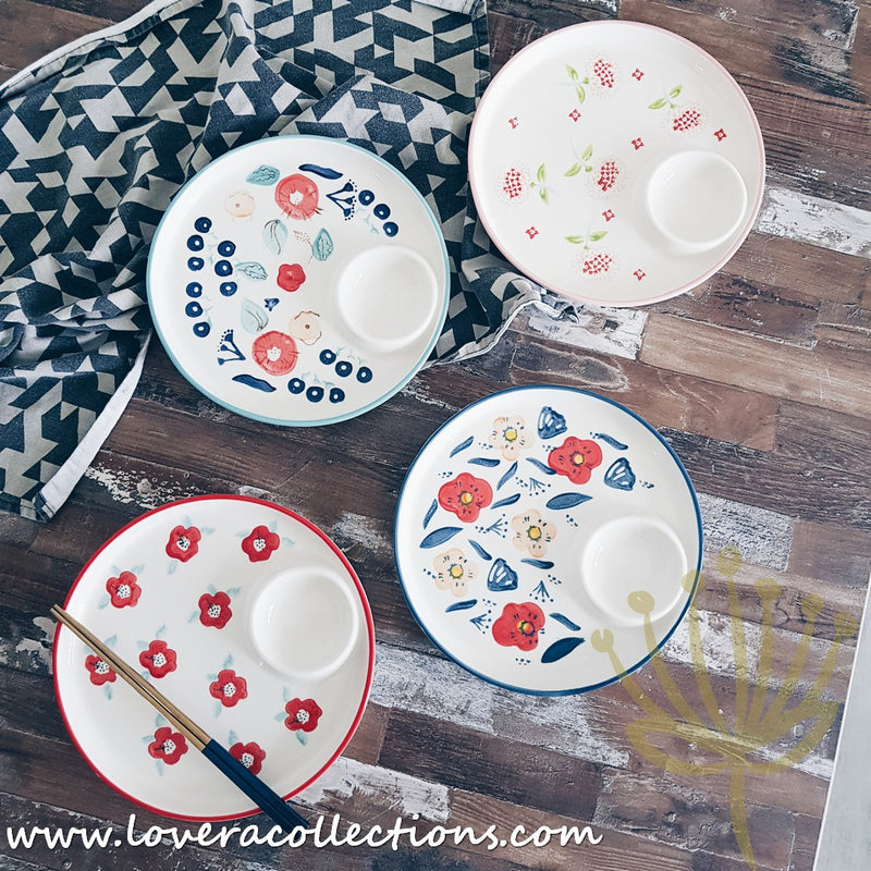 *BUY 1 FREE 1 PROMO* Handmade Assorted Prints Dinner Plate with Sauce Dip Partition - Lovera Collections