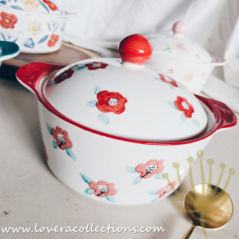 *LAST PRICE CLEARANCE PROMO* Handmade Assorted Prints Round Baking Pot w Cover - Lovera Collections