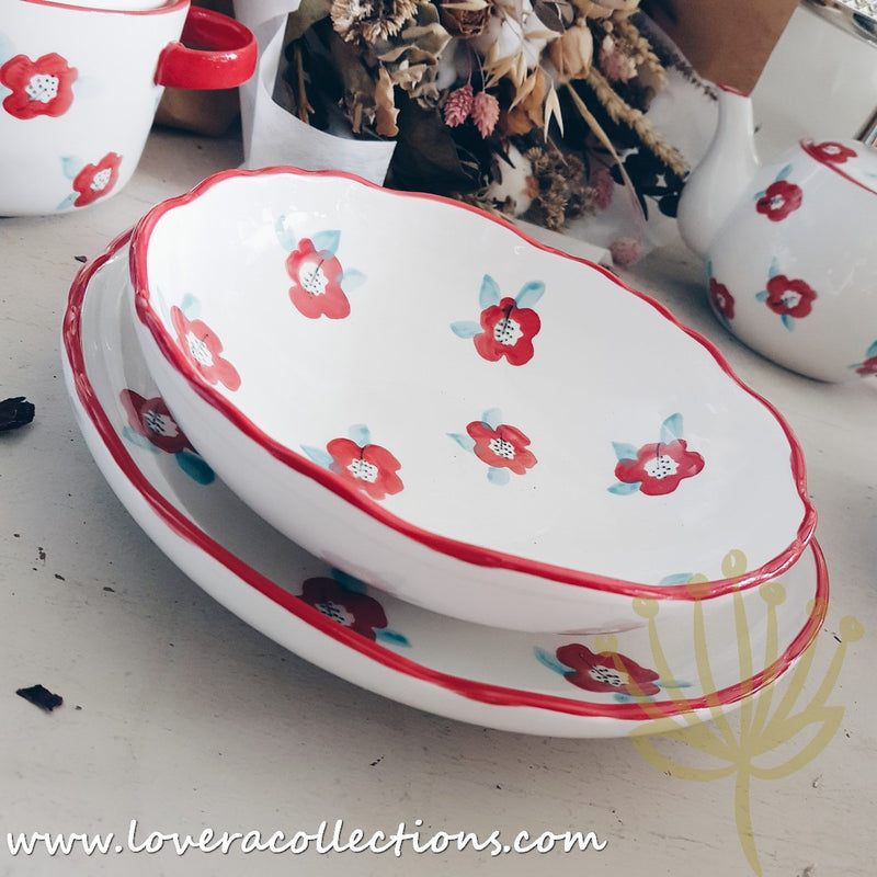 *LAST PRICE CLEARANCE PROMO* Handmade Red Floral Drinkware & Dinnerware Collection - Lovera Collections