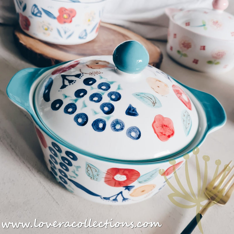 *LAST PRICE CLEARANCE PROMO* Handmade Assorted Prints Round Baking Pot w Cover - Lovera Collections