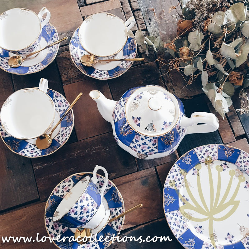 Imperial Blue & Gold High Tea Set & Salad Plate Collection - Lovera Collections