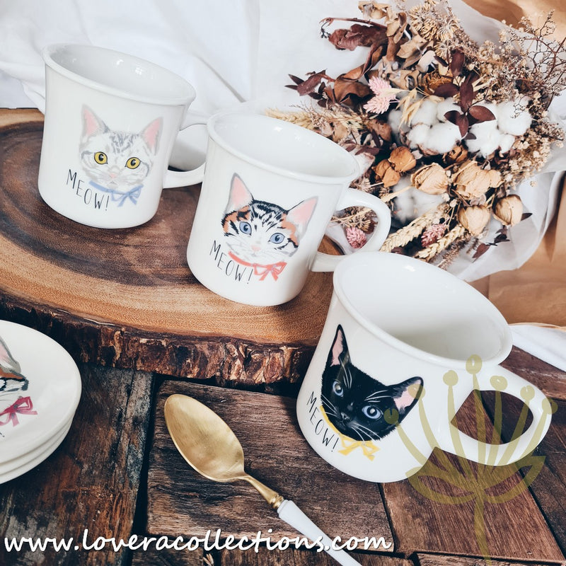 Meow Meow Neko Cat Head Japan Mugs & Condiments Dishes