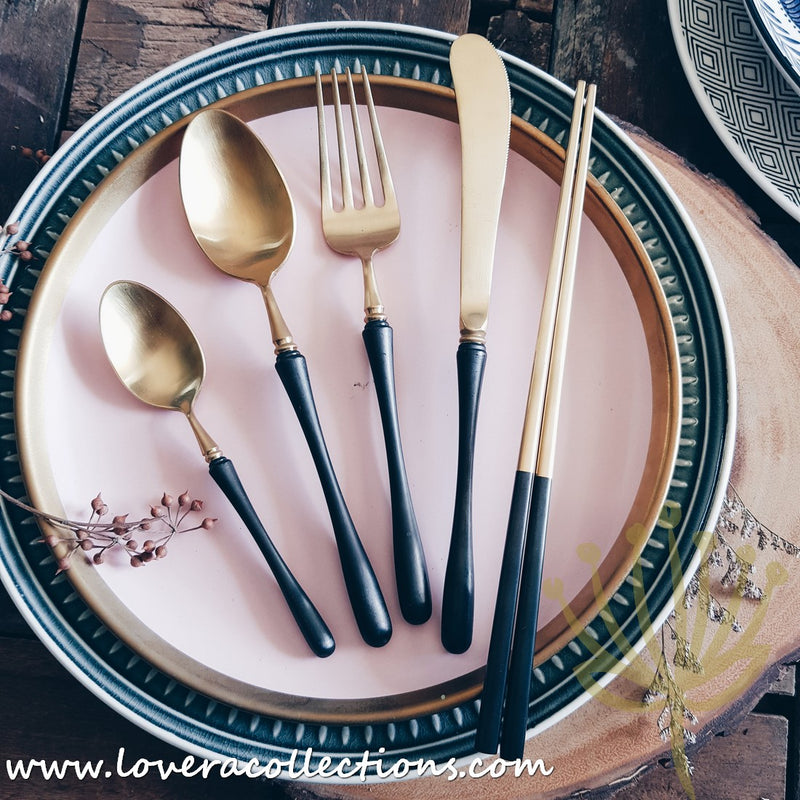 *50% OFF CLEARANCE PROMO* Parisienne Matt Gold & Colorful Handles Stainless Steel SS304 Cutlery Collection