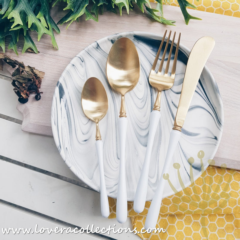 *50% OFF CLEARANCE PROMO* Parisienne Matt Gold & Colorful Handles Stainless Steel SS304 Cutlery Collection