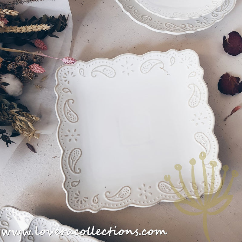 *50% OFF CLEARANCE PROMO* Rustic Motif Embossed White Dinnerware Collection