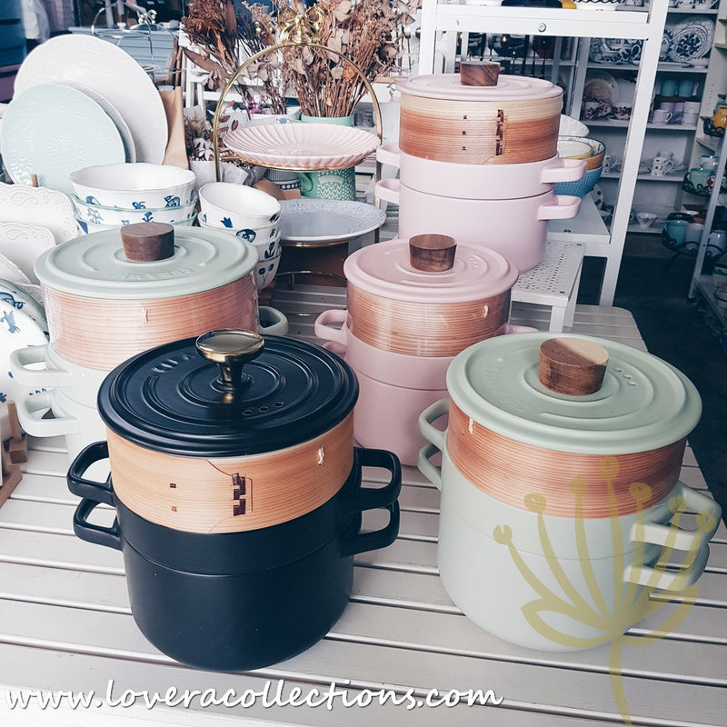 *LAST PRICE CLEARANCE* Pastel Colors Double Claypots with Steamer Basket - Lovera Collections